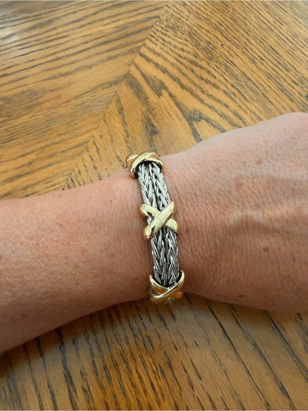 Two-Tone Braided Silver and Gold X-Accent Bracelet NWOT
